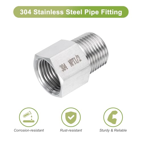 Image of uxcell 2 Pcs Pipe Fittings Reducer Adapter 1 /2 inch NPT Male Pipe x 1 /2 inch NPT Female Pipe Stainless Steel Adapter Pressure Gauge Connector for Oil Air Gas Hydraulic Systems