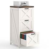 Halitaa 3 Drawer Tall File Cabinet, Farmhouse Vertical Filing Cabinet Fits Letter/A4 Size, Wood File Cabinets Printer Stand for Home Office, Living Room, Rustic White