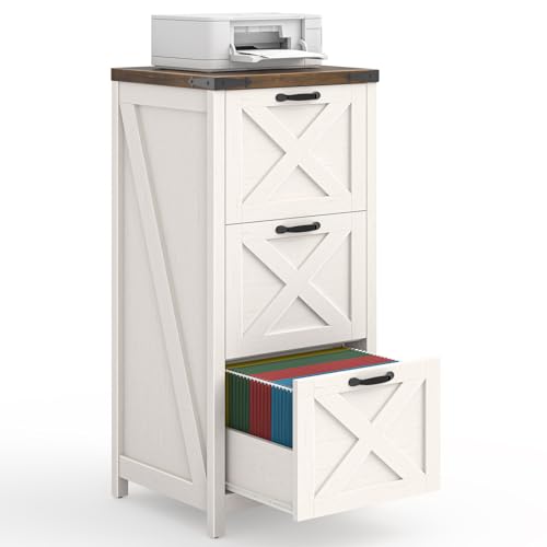Halitaa 3 Drawer Tall File Cabinet, Farmhouse Vertical Filing Cabinet