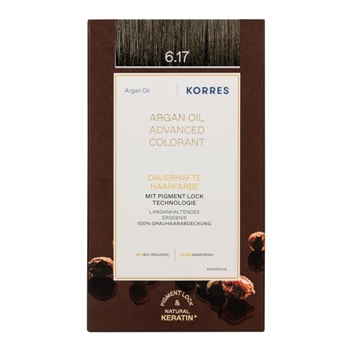 KORRES Argan Oil Colorant - tinte sin amoniaco con aceite de argán orgánico Rubio Oscuro Beige 6.17-100% cobertura de canas & vegano para un resultado de color duradero