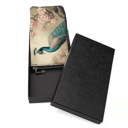 Oriental Peacock on Flower Tree Wristlet Long Wallet Womens Purse Zip Clutch Large Capacity Leather Purse Credit Coin Purse3