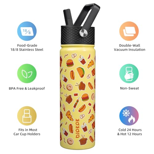 Image of BJPKPK Insulated Water Bottle, 22oz Stainless Steel with Straw Lid