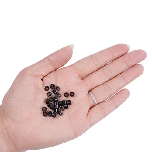 200pcs Micro Silicone Rings Hair Extensions Kit 1pc I-tip Hair Extension Pliers Micro Pulling Hook Needle Loop Threader and Micro Silicone Links (Black) - Thumbnail 2