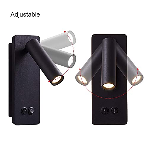 Led Reading Wall Lights For Bedroom, Backlight Night Wall Lamp, Plug In Cord Adjustable Wall Sconces Surface Mount Book Reading Lamps, Backlight 3W+12W 3000K Warm Wall Light (Black) #TOP4