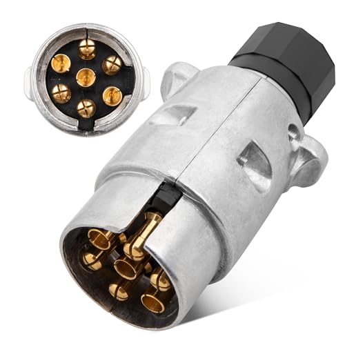 RED WOLF 7 Polig Metall Anhänger Stecker 7 Poliger Anhängerstecker 12V Wasserdicht mit Aluminium-Guss Gehäuse für PKW LKW Wohnwagen Anhänger 7-Pol Pin Anhängerkupplung Nach ISO 1724