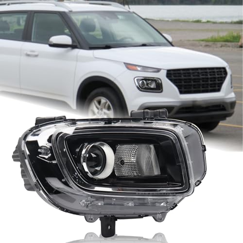 Duolctrams W/O DRL Halogen Projector Headlight Assembly Compatible with 2020 2021 2022 2023 Hyundai Venue SE/SEL Models Right Passenger Side 92102-K2070 HY2503280