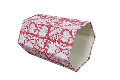 Image of Generic 3.3 Gallon Cotton Hand Block Printed Paper Waste Basket |Small Decorative Trash Can for Housewarming Gifts in Living Room, Bedroom, Bathroom | Eco-Friendly, Plastic-Free (1, RED White MOR)
