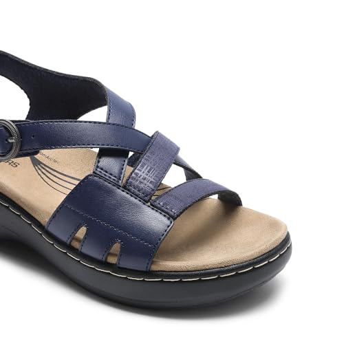 DREAM PAIRS Women's Comfortable Arch Support Wedge Sandals Open Toe Summer Walking Shoe,Size 6,Navy,DWUMWS2510