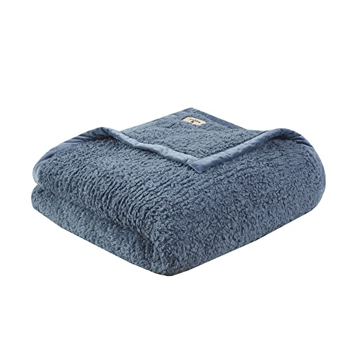 Woolrich Burlington Berber Blanket Super Soft, Cozy Lightweight Cover with Luxrurious Velvet Binding, Modern Trendy All Season Bedspread Bedding-Set, Twin: 66x90, Blue