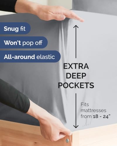 Image of Extra Deep Flex Top Split Head King Fitted Sheet - Hotel Luxury Single Fitted Sheet Only - Easily Fits 18 inch to 24 inch Mattress - Ultra Soft, Wrinkle Free w /Extra Deep Pockets - Steel Blue