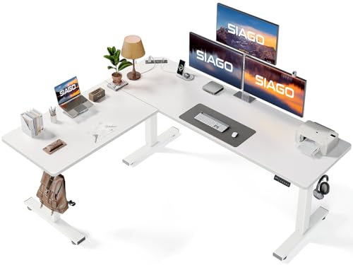 SIAGO L-Shaped Adjustable Standing Desk with Charging