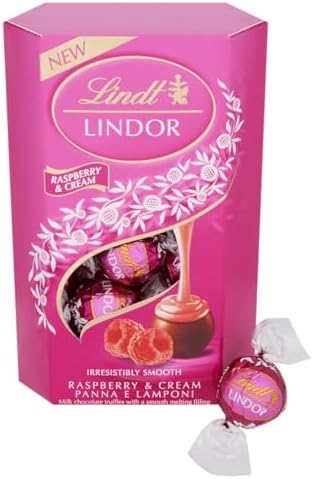 Lindt Lindor Raspberry and Cream Chocolate Truffles – 200g Box (Approx. 16 Balls) – Smooth Filling – Gift, Birthday, Congratulations Treat