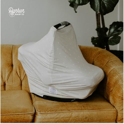 Parker Baby 4 in 1 Car Seat Cover for Girls and Boys - Stretchy Carseat Canopy, Nursing Cover, Grocery Cart Cover, High Chair Cover - "Desert"