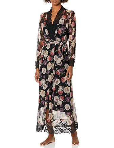 Emporio Armani Women's Kimono Robe, Black Print Flowers, M