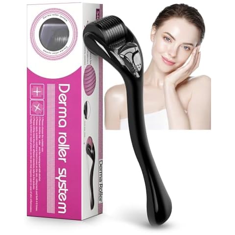 Microneedling 540 Derma Roller Dermaroller 0.25mm Titanium Face Beard Roller (Black Handle+ Black Roller) Cover