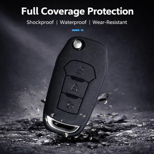Image of JVCV Premium Soft TPU Key Cover Compatible with Ford Endeavour, Figo, Aspire & Freestyle 3 Button Folding Key | Scratch-Resistant Protective Case (2 Pack - Matte Black)