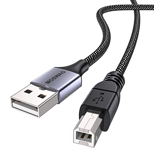 MOSWAG Câble Imprimante 2M, USB 2.0 A vers B - Nylon Tressé - Compatible avec HP, Canon, Dell, Brother, Xerox, Epson, Samsung et Plus (Cordon Scanner,...