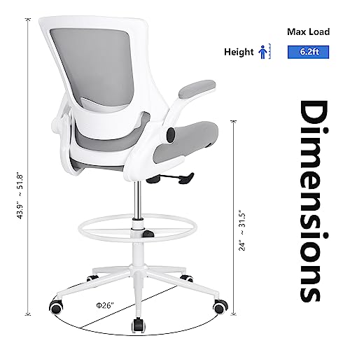 Misolant Tall Office Chair, Drafting Chair For Standing Desk, Office Chair With Adjustable Lumbar Support, Flip-Up Arm And Move Footrest Ring, Ergonomic Desk Chair Home Office Chair(Gray) #TOP5