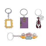UZPDWK Best Friends TV Show KeyChain Monica's Door Frame,Central Perk Coffee, Lobster,Yellow Picture Frame Silver Christmas Car Key Ring Gift For Friends Fans(set of 4)