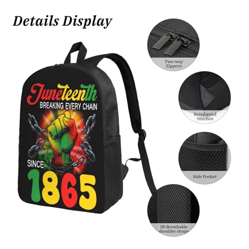Juneteenth Breaking Every Chain Since 1865 17 Inch Backpack Sets Lunch Bag Lightweight Daypack for Men Women 3Pcs3