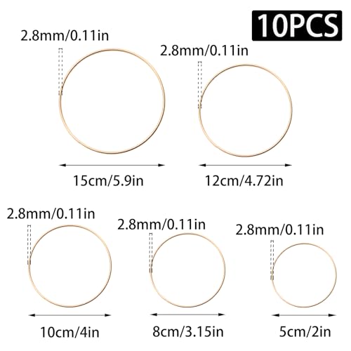 Image of 10 Pcs Dream Catcher Rings, Gold Metal Floral Hoops, Metal Rings for Crafts, 5 Sizes(2 /3 /4 /5 /6 Inch)
