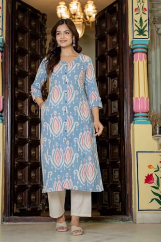 Image of Pistaa's Women's Cotton Relaxed Fit A Line Kurta