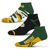 For Bare Feet NFL Green Bay Packers CAMO BOOM 3 Pack Ankle Sock Team Colors Large
