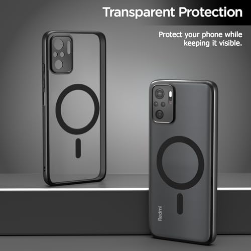 Image of Outlouders Back Cover for Redmi Note 10 /Redmi Note 10s /Redmi Note 11 SE Compatible with Mag-Safe | Shockproof Design | Hard Transparent Back Case (Black Mag-Safe)