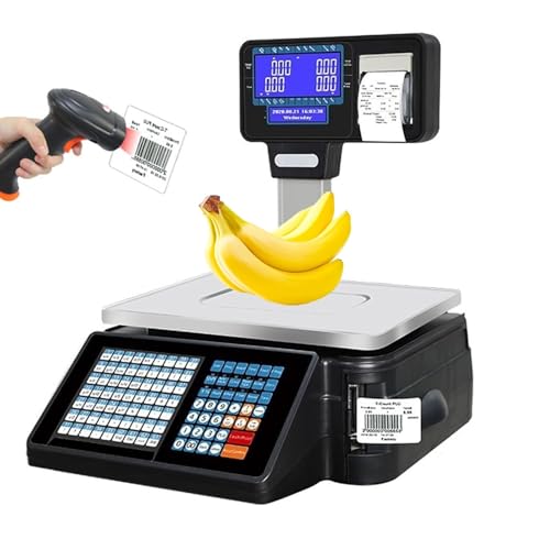 Commercial Digital Price Computing Scale with Thermal Label Printer, 6/15/30kg Capacity, Pole Display for Supermarkets, Efficient Label Printing & Counting Solution (Spanish, B)