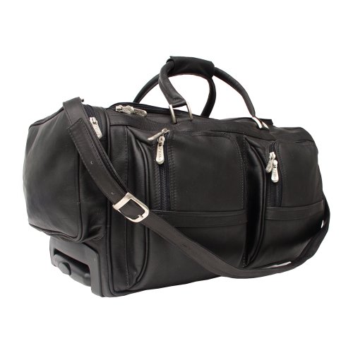 Piel Leather Duffel with Pockets On Wheels, Black, One Size