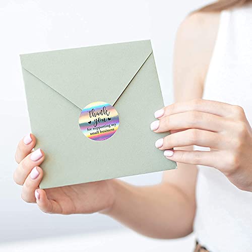 500 Pieces 1.5'' Thank You For Supporting My Small Business Stickers Roll Stickers Adhesive Holographic Stickers Rainbow Stickers For Business Online Retailers Boutiques Shops #TOP6
