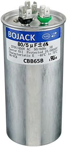 BOJACK 80+5 uF 80/5 MFD ±6% 370/450 V AC CBB65 Dual Run Circular Start  Capacitor for AC Motor Run or Fan Start or Condenser Straight Cool or Heat  Pump Air Conditioner: Amazon.com: