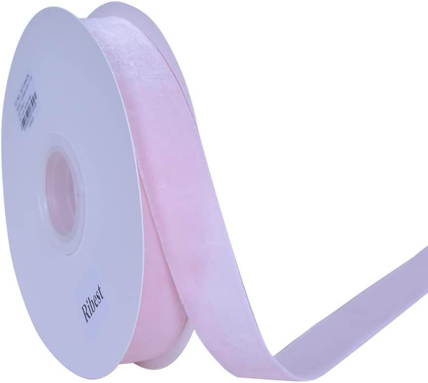 Ribest 1" Powder Pink Velvet Ribbon by 10 Yards Spool for Craft Gift Wrapping Decoration