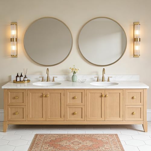 Image of WallBeyond Round Wood Mirror, 36 inch Round Modern Decoration Large Circle Wall Mirror for Bathroom Living Room Bedroom Entryway, Natural
