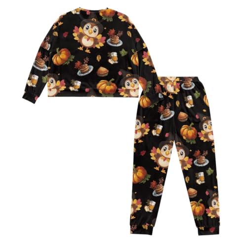 Image of Womens Lounge Set Long Sleeve Soft Pajama Sets Casual 2 Piece Pj Outfit Crewneck Sleepwear with Pockets Plus Size