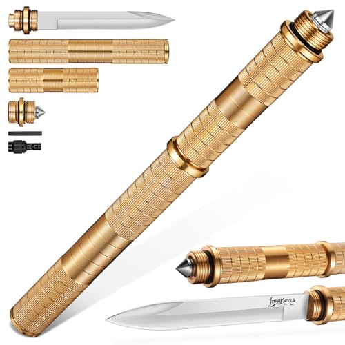 Japaknives Cuchillo de supervivencia exterior 5 en 1 fijo de acero D2 desmontable con silbato rompecristales para hombres camping dorado
