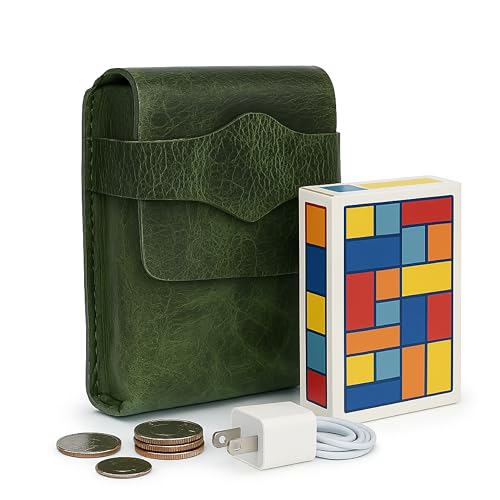 TheAntiq Green Leather Playing Card Holder Cases - Full-Grain Genuine Leather Playing Card Storage Box - Handcrafted Game Card Storage Case, Fits Poker & Bridge Size Cards Travel Case Single Deck