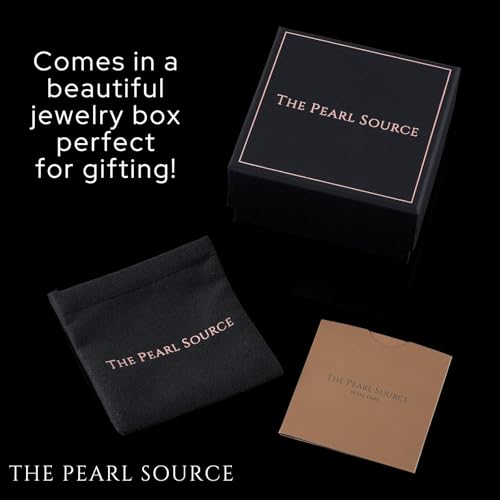 The Pearl Source 14K Gold 6.0-6.5mm Round AA+ Quality Genuine Black Japanese Akoya Saltwater Cultured Pearl Necklace in 16\" Choker Length for Women