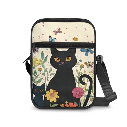 Painting Cat Sporty Cross Body Organizer Ergonomic Small Messenger Bag for Travelers Waterproof Canvas Shoulder Satchel Gym Outdoor Fashion Essentials
