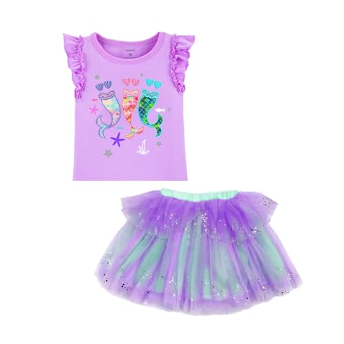 Image of VIKITA Girls Summer Skirt Sets Ruffle Tulle Sleeves T-Shirt Tutu Skirt Birthday Party Outfit 3-12 Years