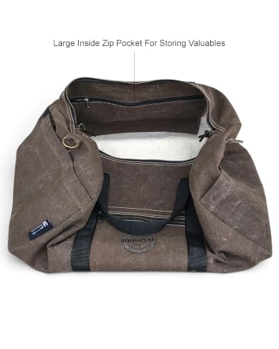Image of The House of Tara Distressed Finish Heavy Cotton Canvas Oversize Duffle Bag | 53 litres | Travel Bags | for Men & Women | Detachable Broad Strap | Airline Carry-On Luggage (Acorn Brown) (Acorn Brown)
