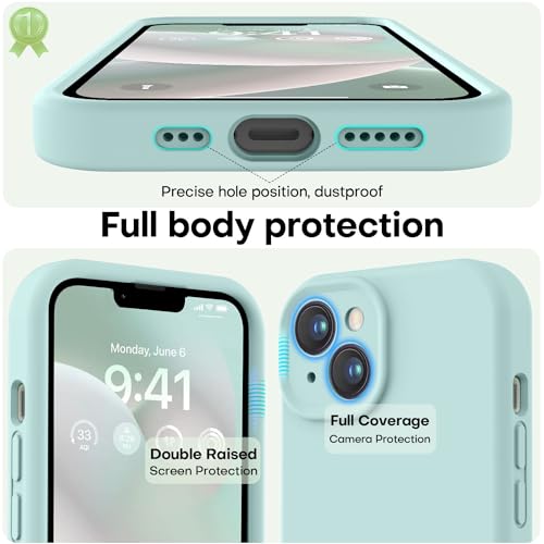 Image of LOVE 3000 Designed for iPhone 14 Case, Premium Silicone with [Soft Anti-Scratch Microfiber Lining] Shockproof Protective Phone Case for Men Women Girls 6.1 inch, Mint