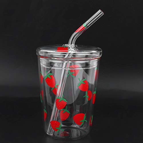 Heat Resisting Clear Strawberry Pattern Coffee Juice Drinking Water Glass Cup with Straw Lid Clear Strawberry Glass,Strawberry Cup and Straw,Strawberry Glass Tumblers,Strawberry Gl - Image 4