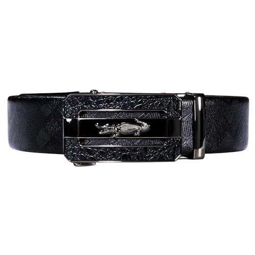 Image of Barry.Wang Mens Belts Leather Ratchet Automatic Buckle Slide Click 1 3 /8 inch Designer Dress Fashion Classic Casual Work Business
