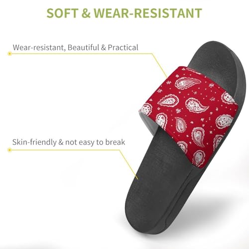 Red Bandana Paisley Summer Slide Sandals Shower Slipper Open Toe House Shoes for Men Women3