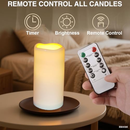 HjingChen 2 Stück Wasserdichte flammenlose Kerzen mit Fernbedienung und Timer,Outdoor-Batterie Betriebene Plastik LED Kerzen elektrische Säulenkerzen für Camping, Hochzeiten