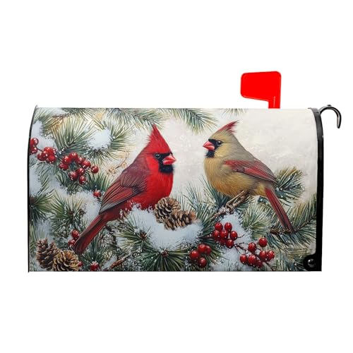 Image of Winter Cardinal Birds Mailbox Covers Magnetic Standard Size 21x18in Christmas Decoration Mailbox Wraps Post Letter Box Cover for Home Garden Outdoor Yard