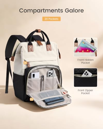 Image of LOVEVOOK Laptop Backpack Women Quilted Teacher Nurse Work Backpack Purse | Large Cup Holder, Professional Waterproof Travel Backpack, Urban Computer Bag Casual Daypack for College Business Office Gift