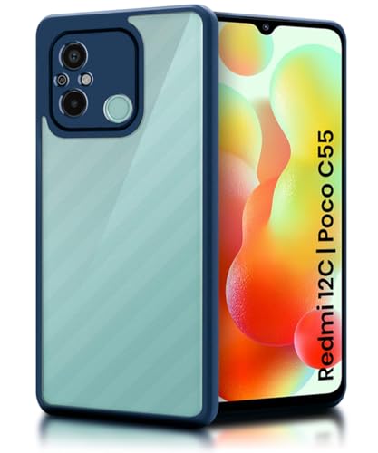 Image of WOW IMAGINE Shockproof Hybrid Back Cover for Xiaomi Redmi 12C | Poco C55 | Hard Slim fit Back Case | PC & TPU | Clear Transparent Case - Blue