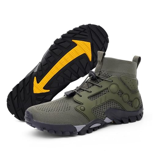 Mens Breathable Mesh Non-Slip Mid Top Hiking Boots Outdoor Casual Slip-On Chukka Boots Lightweight Wading Shoes for Walking Fishing River Creek Kayaking